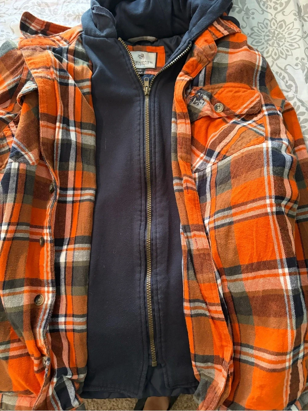 Legendary Whitetails Orange Plaid Hooded Quilted Jacket
